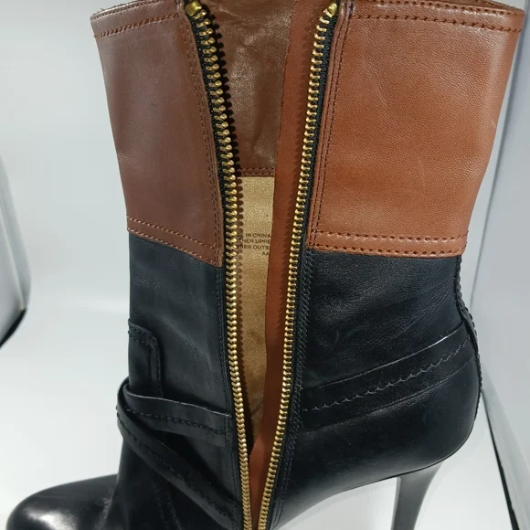 *Michael Kors Stockard Bootie Dark Brown/Black 5" Heel Sz 10M Gold Side Zipper - Picture 8 of 14